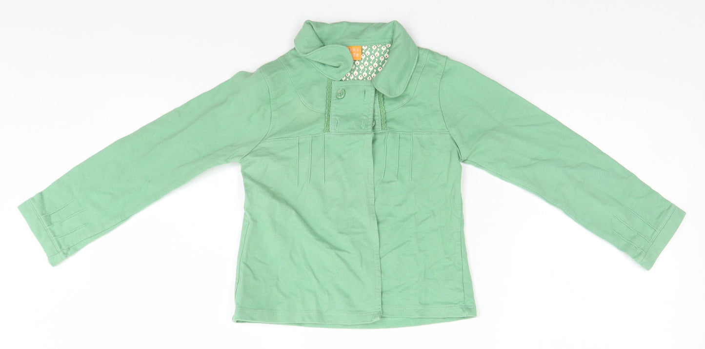 MINIMODE Girls Green Collared  Cotton Cardigan Jumper Size 5-6 Years