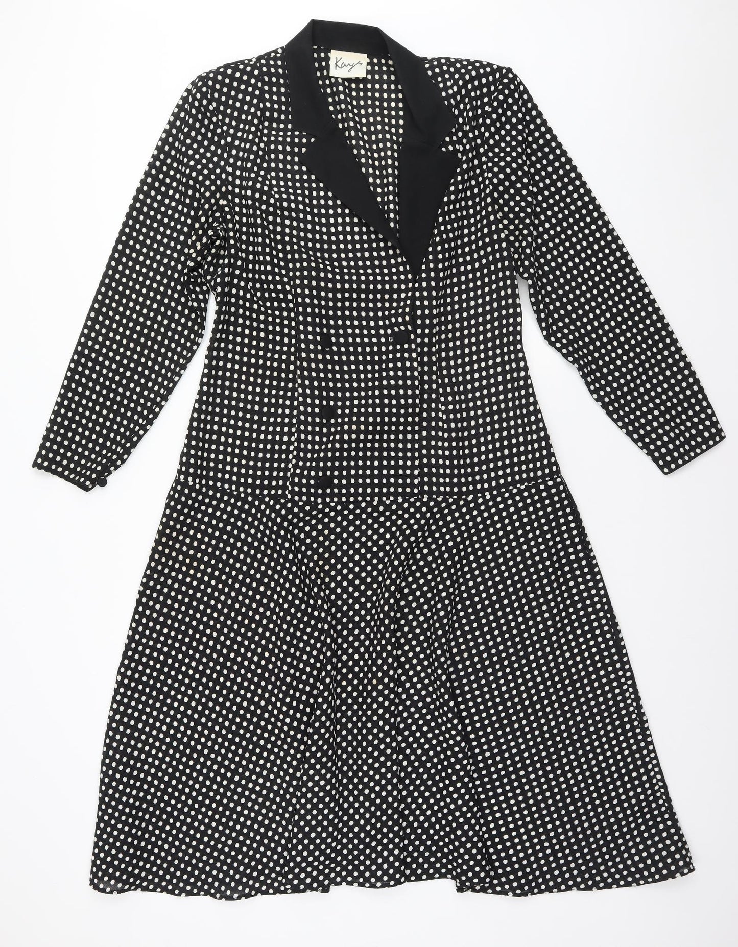 Kays Womens Black Polka Dot Polyester A-Line  Size 16 Collared