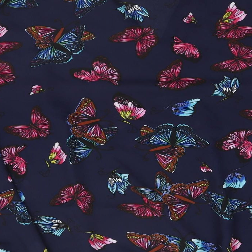 George Womens Blue Animal Print Polyester Basic Blouse Size 24 Round Neck - Butterflies