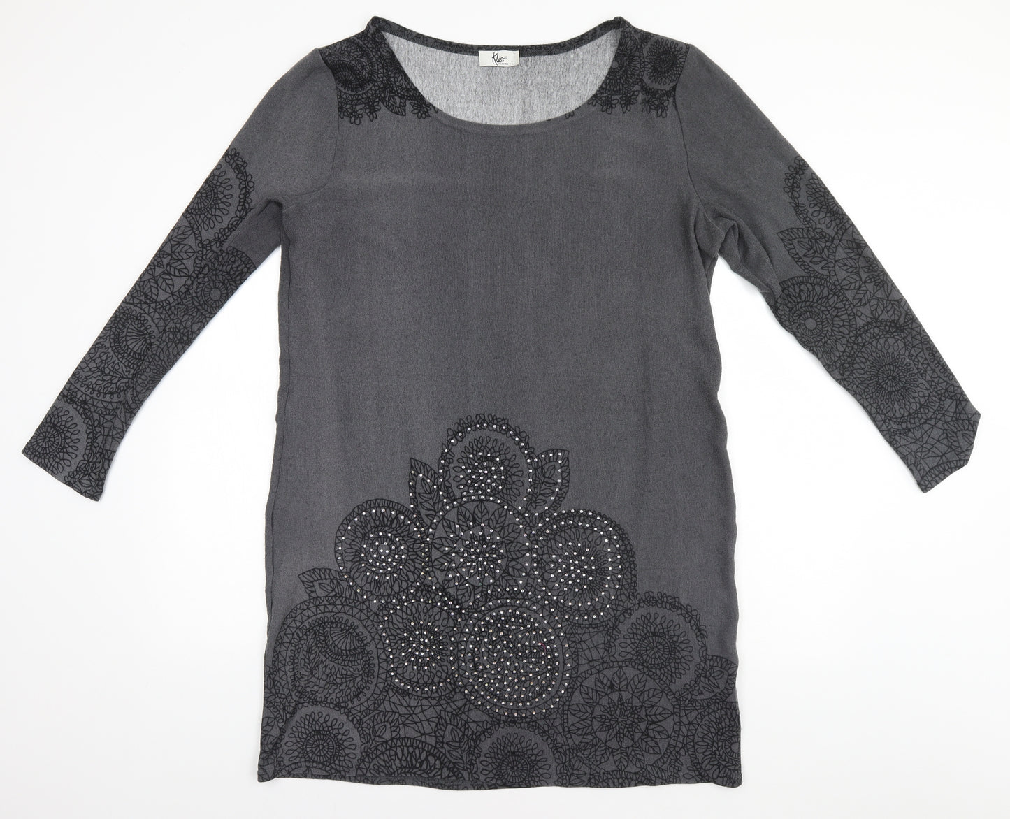 Klass Womens Grey Round Neck Floral Polyester Pullover Jumper Size L