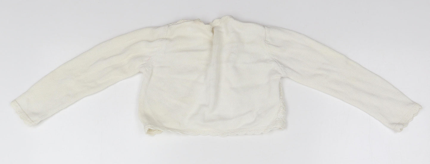 Marks and Spencer Girls White Round Neck  Cotton Cardigan Jumper Size 4-5 Years