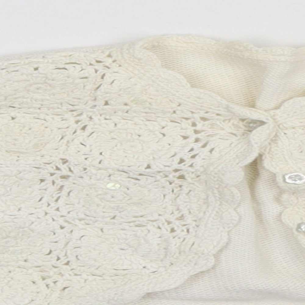 Marks and Spencer Girls White Round Neck  Cotton Cardigan Jumper Size 4-5 Years