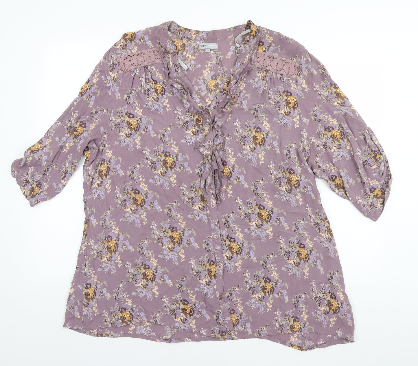 Matalan Womens Grey Floral Viscose Basic Button-Up Size 26 Collared
