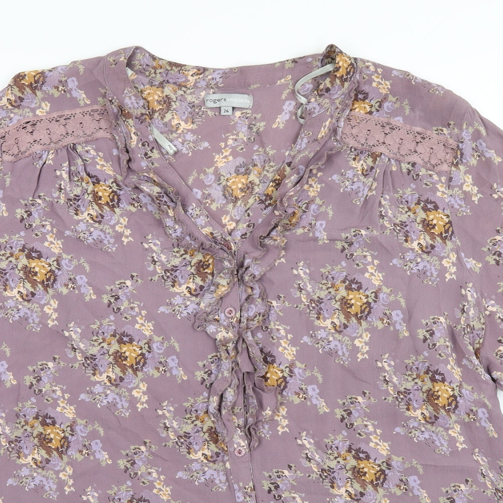 Matalan Womens Grey Floral Viscose Basic Button-Up Size 26 Collared