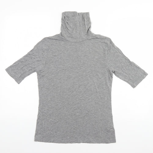 Marks and Spencer Womens Grey  Viscose Basic T-Shirt Size 14 Roll Neck