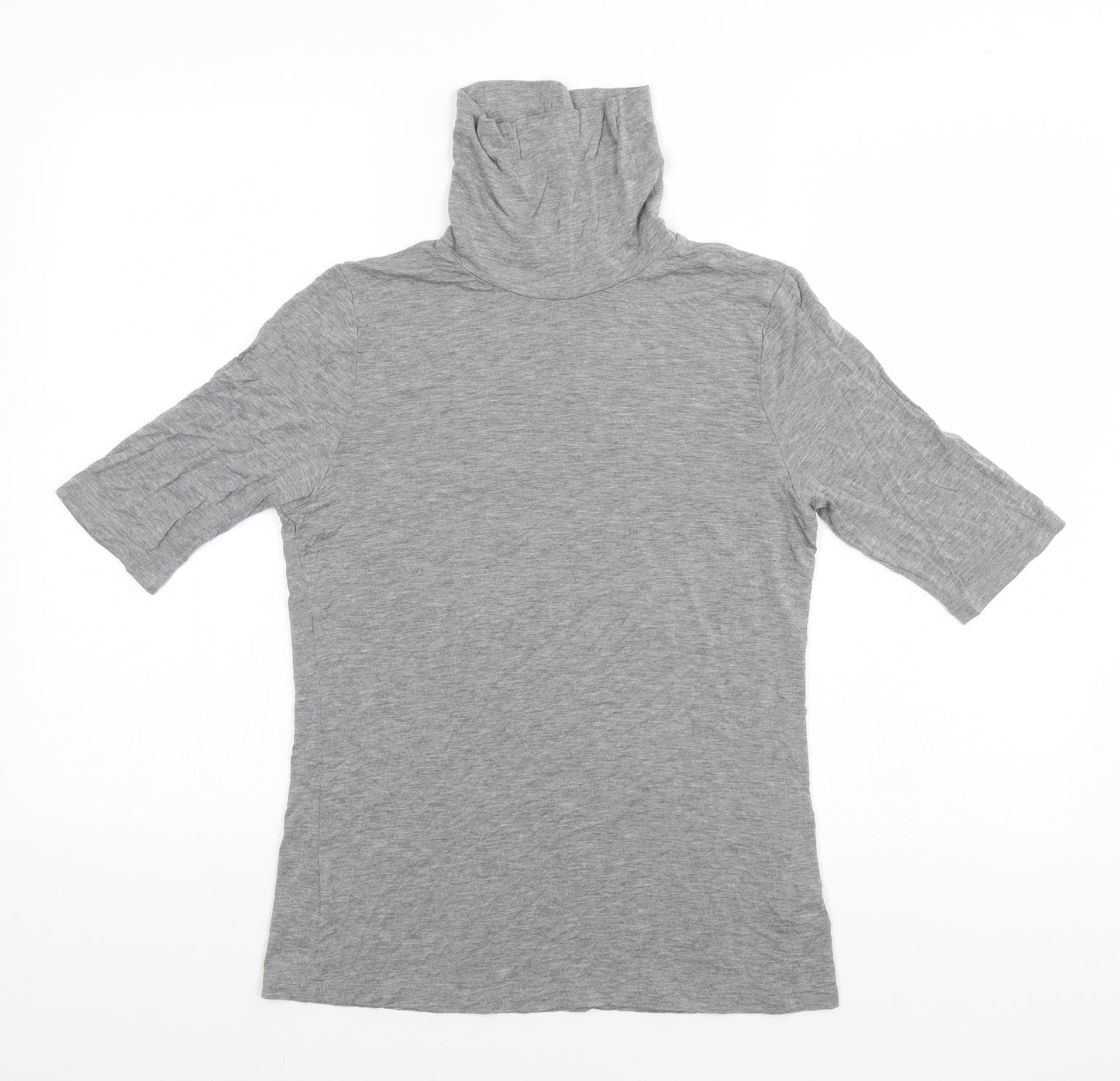 Marks and Spencer Womens Grey  Viscose Basic T-Shirt Size 14 Roll Neck