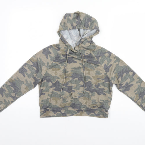 Tresics Womens Green Camouflage Polyester Pullover Hoodie Size S