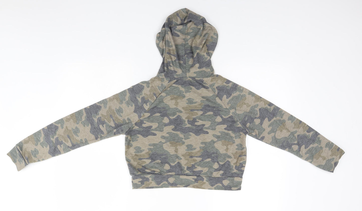 Tresics Womens Green Camouflage Polyester Pullover Hoodie Size S