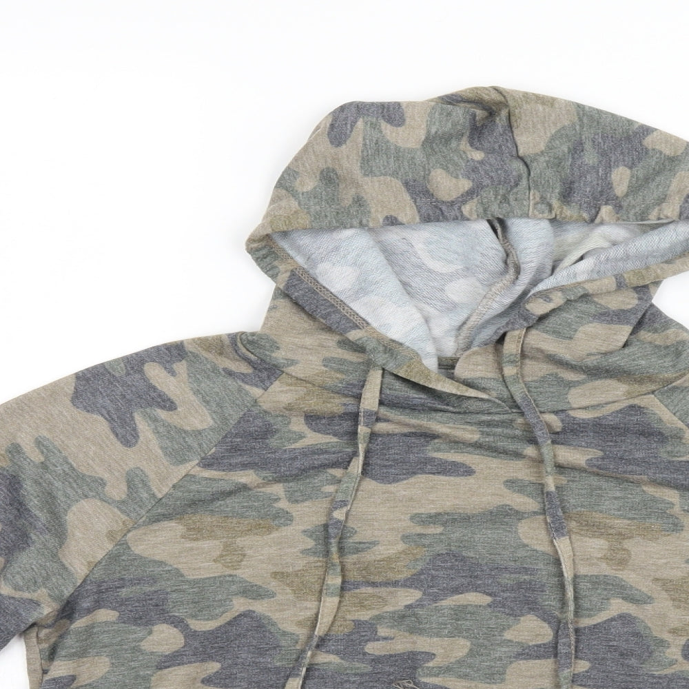 Tresics Womens Green Camouflage Polyester Pullover Hoodie Size S