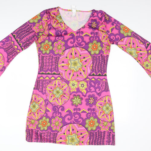 Smiffys Womens Pink Geometric Polyester A-Line  Size L V-Neck