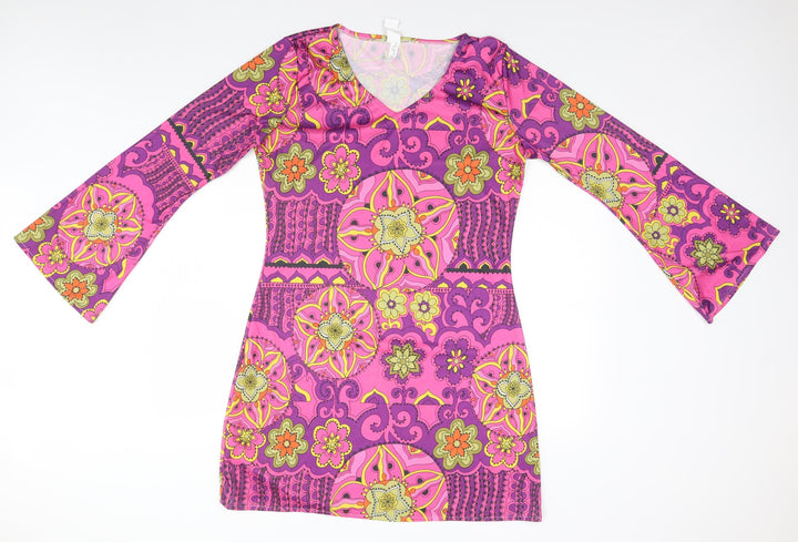 Smiffys Womens Pink Geometric Polyester A-Line  Size L V-Neck