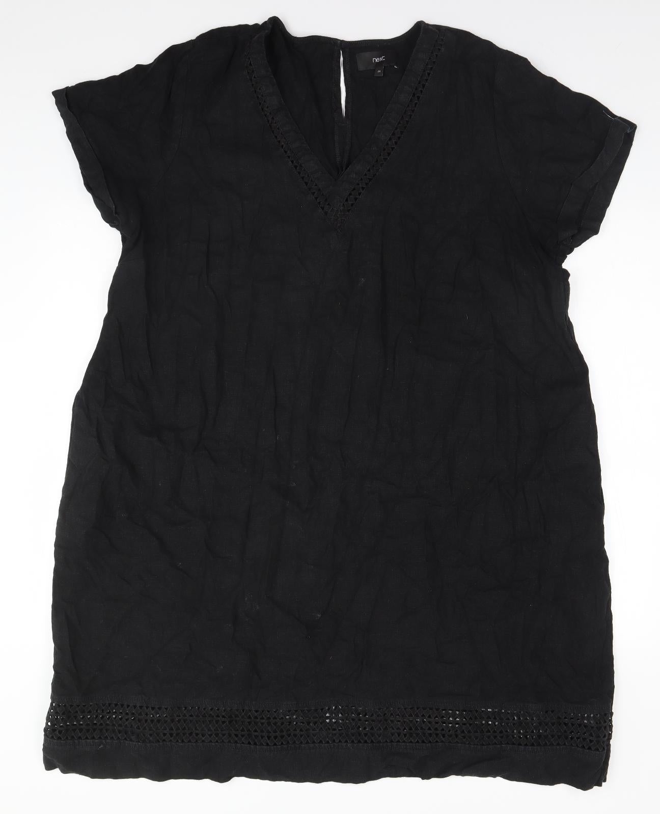 NEXT Womens Black  Linen A-Line  Size 24 V-Neck