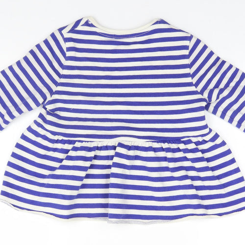 Marks and Spencer Girls Blue Round Neck Striped Cotton Pullover Jumper Size 9-10 Years