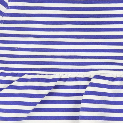 Marks and Spencer Girls Blue Round Neck Striped Cotton Pullover Jumper Size 9-10 Years