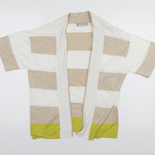 TU Womens White Round Neck Striped Viscose Cardigan Jumper Size 12