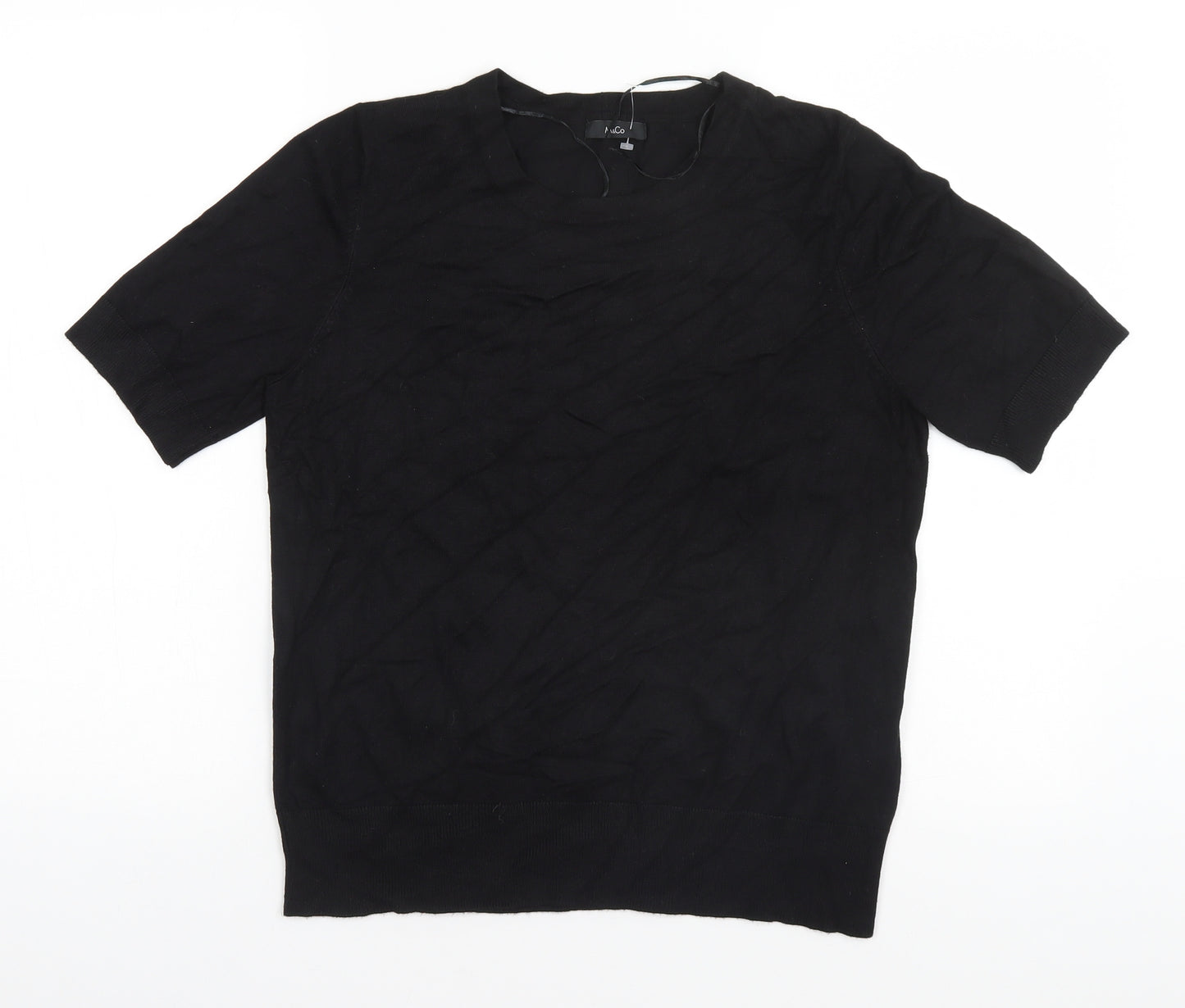 M&Co Womens Black  Viscose Basic T-Shirt Size 14 Round Neck