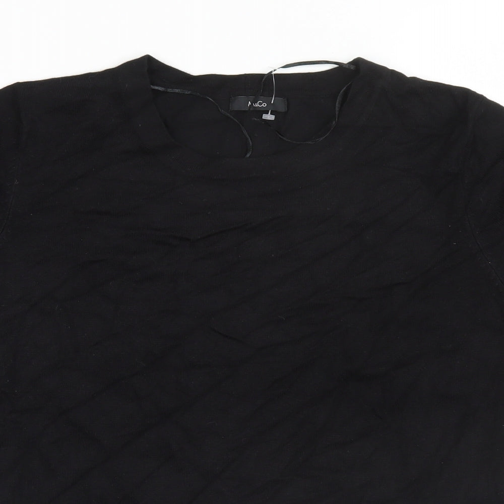 M&Co Womens Black  Viscose Basic T-Shirt Size 14 Round Neck