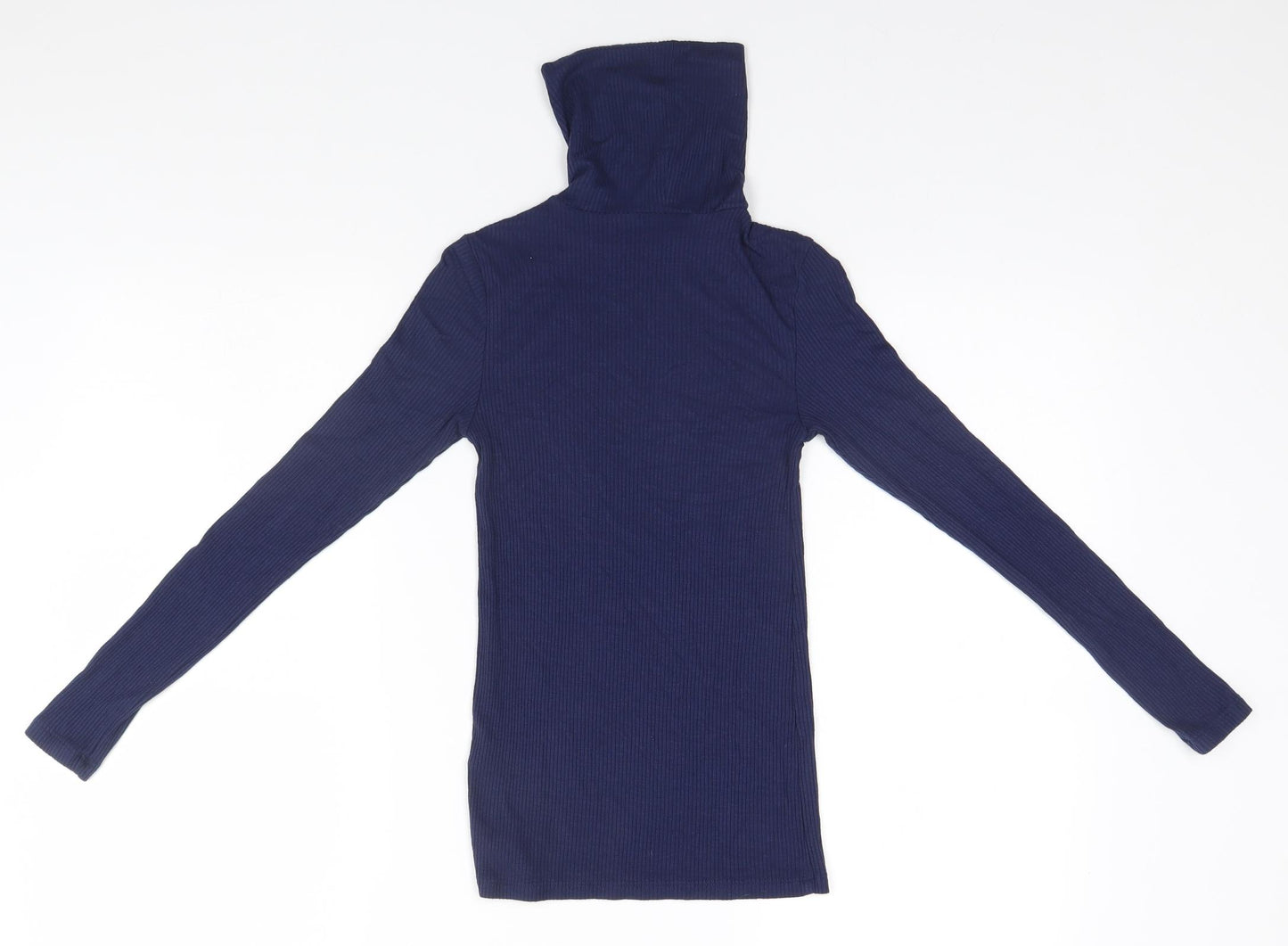 Topshop Womens Blue Roll Neck Striped Viscose Pullover Jumper Size 8