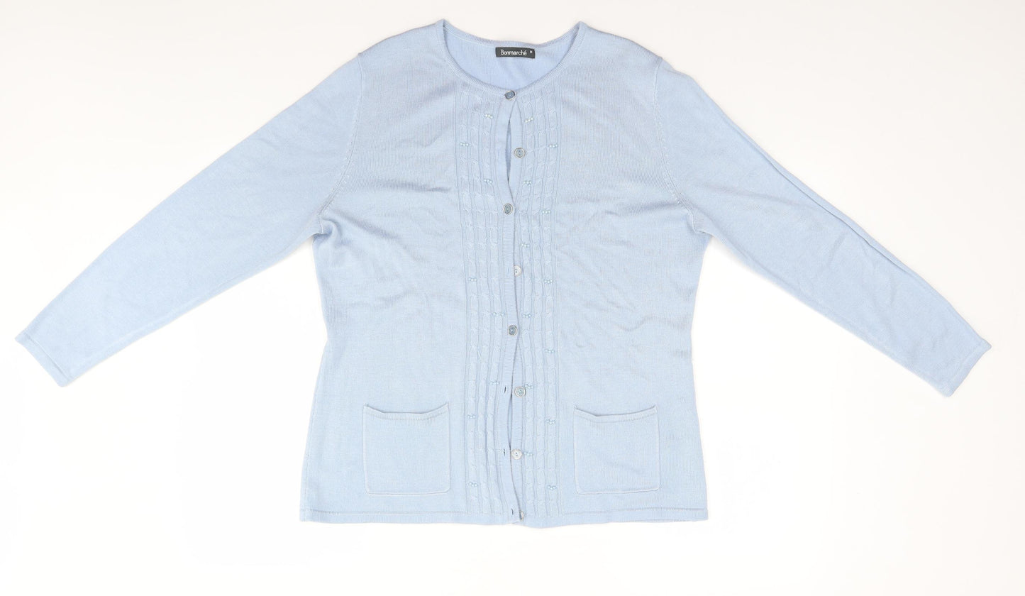 Bonmarché Womens Blue Round Neck  Acrylic Cardigan Jumper Size M