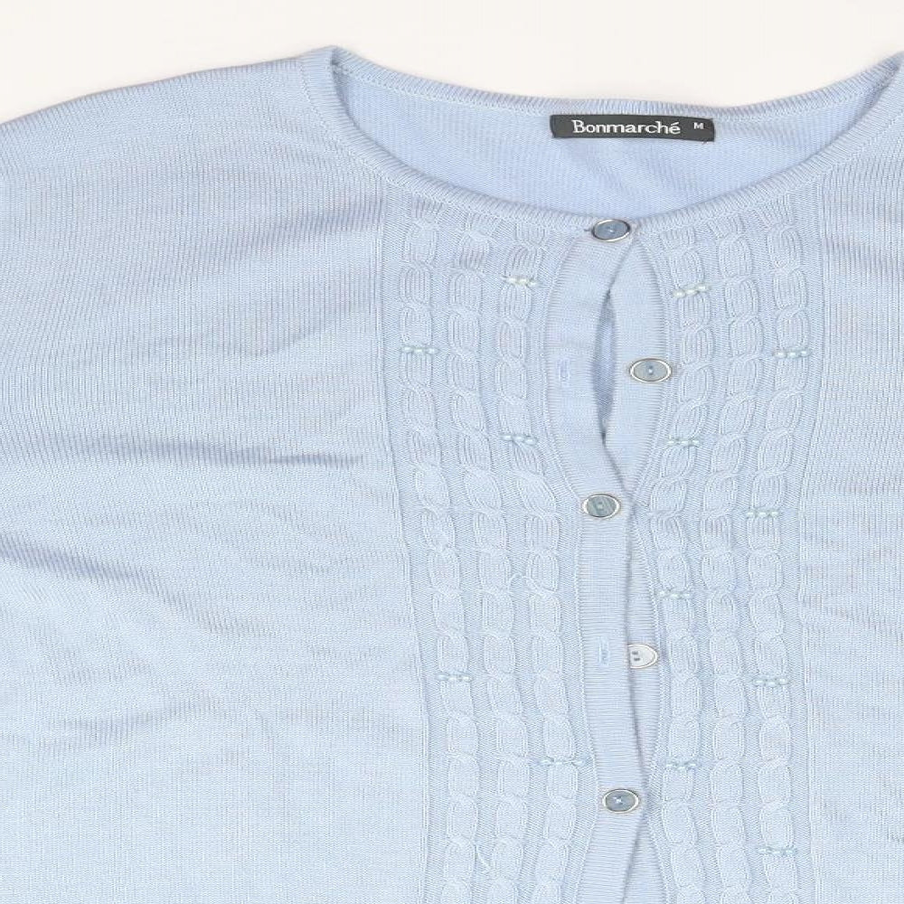 Bonmarché Womens Blue Round Neck  Acrylic Cardigan Jumper Size M