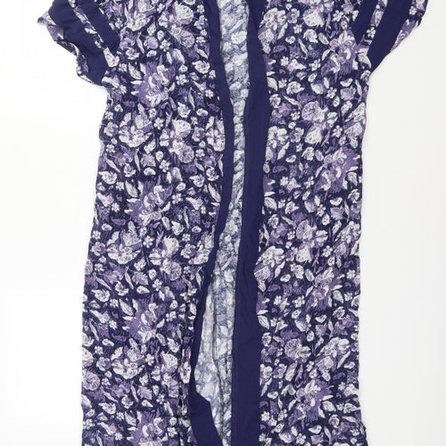 Select Womens Blue High Neck Floral Cotton Cardigan Jumper Size 12