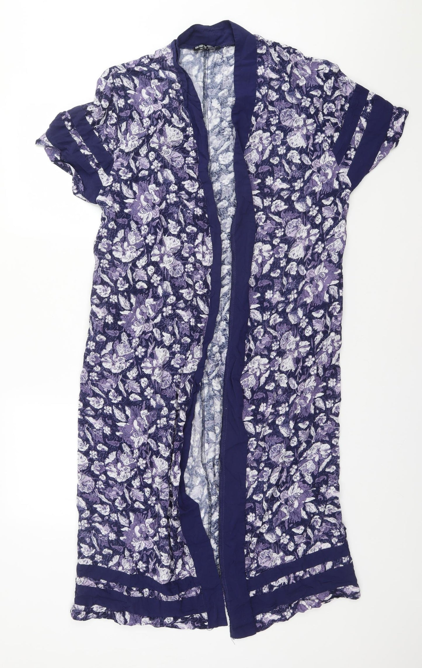 Select Womens Blue High Neck Floral Cotton Cardigan Jumper Size 12