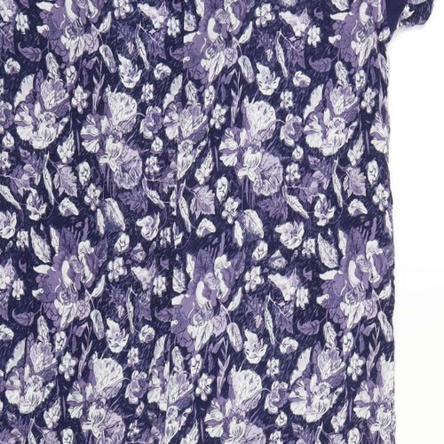 Select Womens Blue High Neck Floral Cotton Cardigan Jumper Size 12