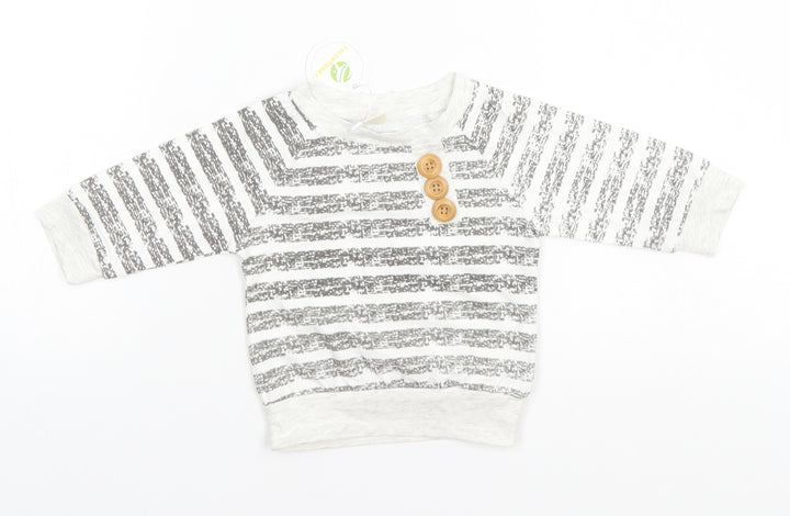 Preworn Baby Green Striped Cotton Basic T-Shirt Size 3-6 Months Round Neck