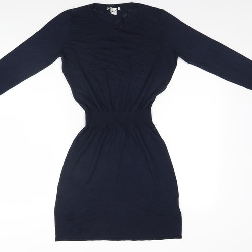 H&M Womens Blue  Polyester Fit & Flare  Size 6 Round Neck