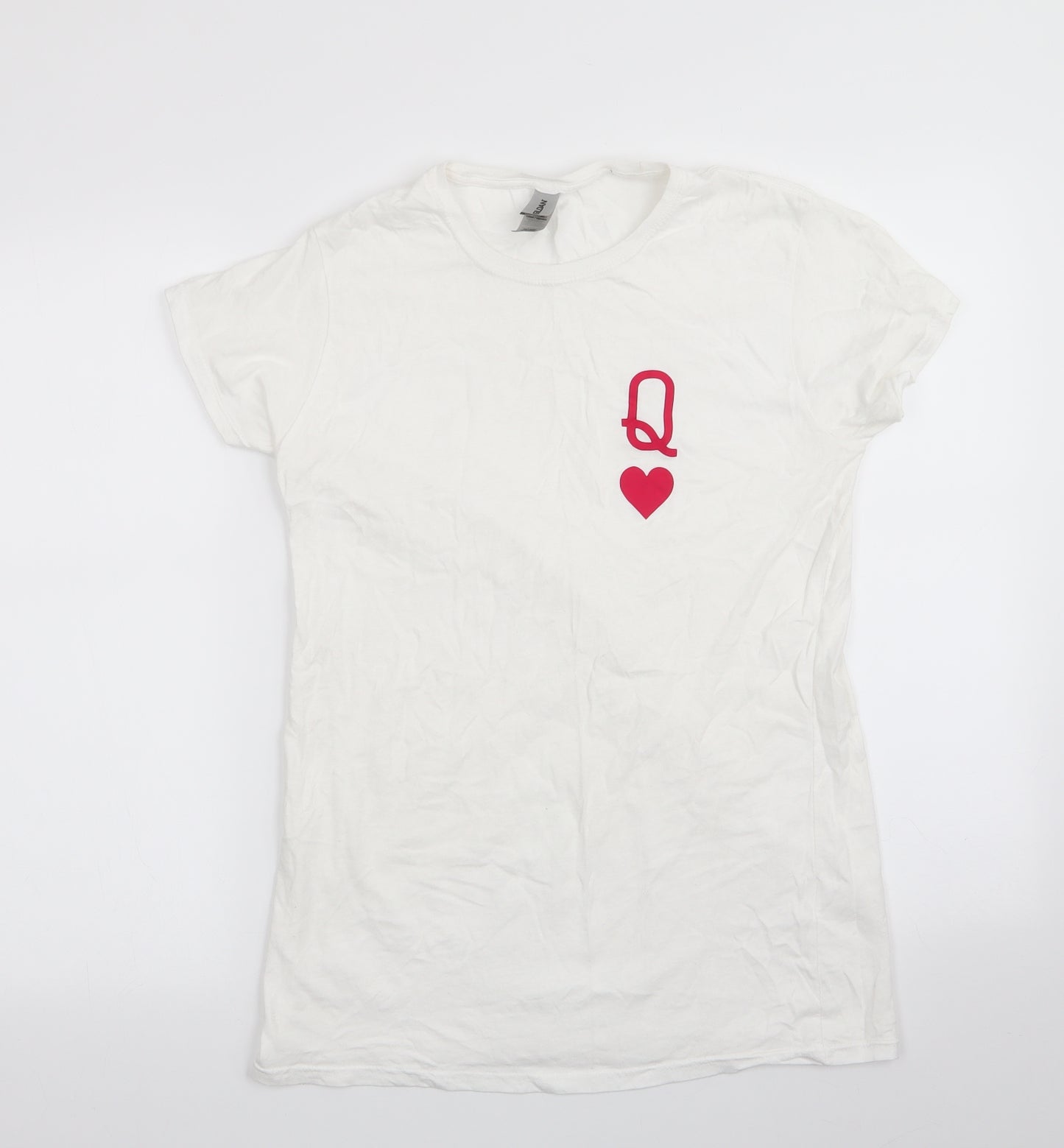 Gildan Womens White  Cotton Basic T-Shirt Size XL Round Neck - Q Heart