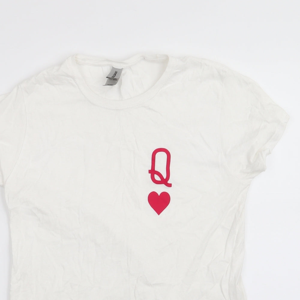 Gildan Womens White  Cotton Basic T-Shirt Size XL Round Neck - Q Heart