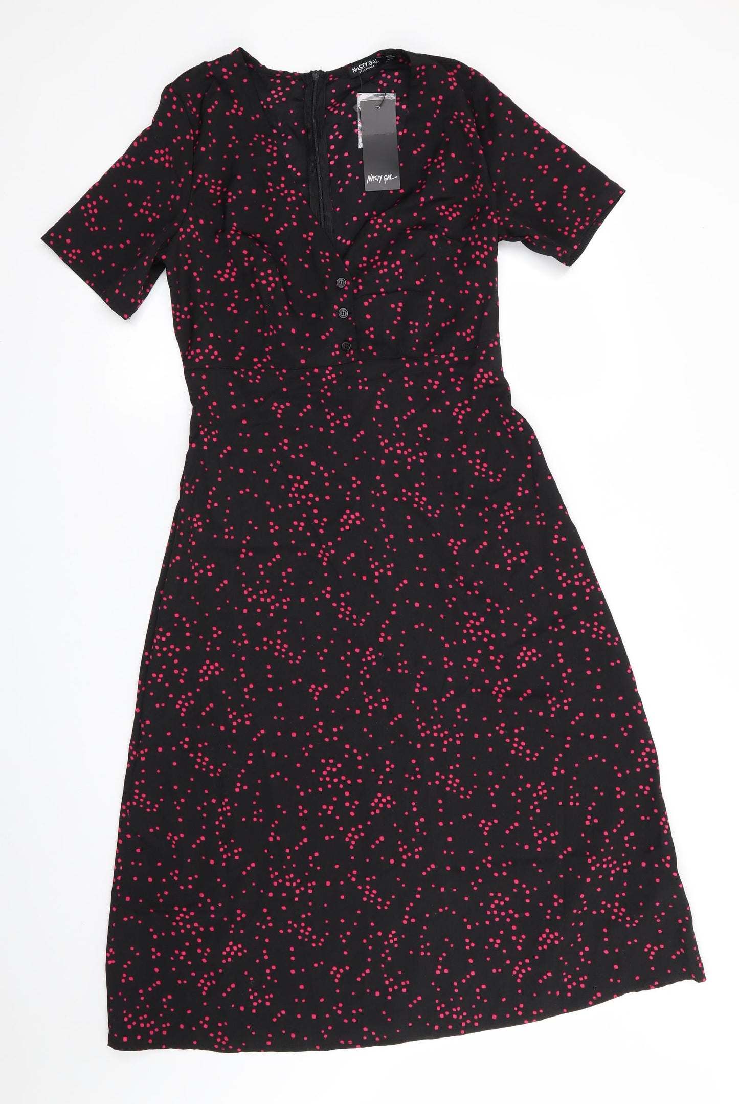 Nasty Girl Womens Black Polka Dot Polyester A-Line  Size 10  V-Neck  - Red Polka Sqaures Deep V Neck