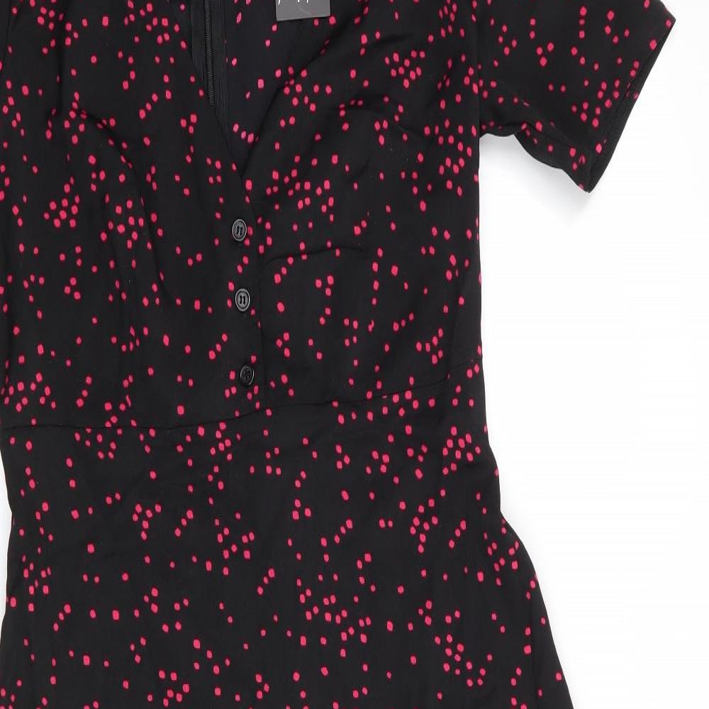 Nasty Girl Womens Black Polka Dot Polyester A-Line  Size 10  V-Neck  - Red Polka Sqaures Deep V Neck