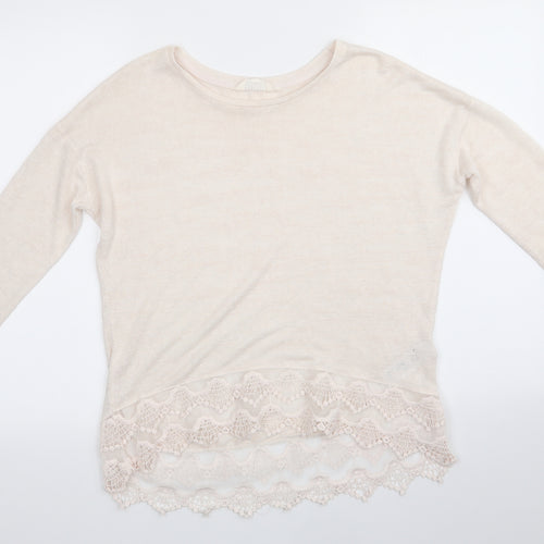 Nine by Savannah Milleri Womens Ivory Crew Neck  Viscose Pullover Jumper Size 12   - Lace Hemline