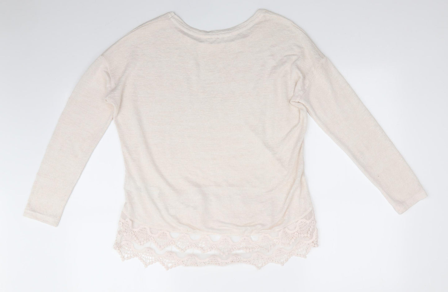 Nine by Savannah Milleri Womens Ivory Crew Neck  Viscose Pullover Jumper Size 12   - Lace Hemline