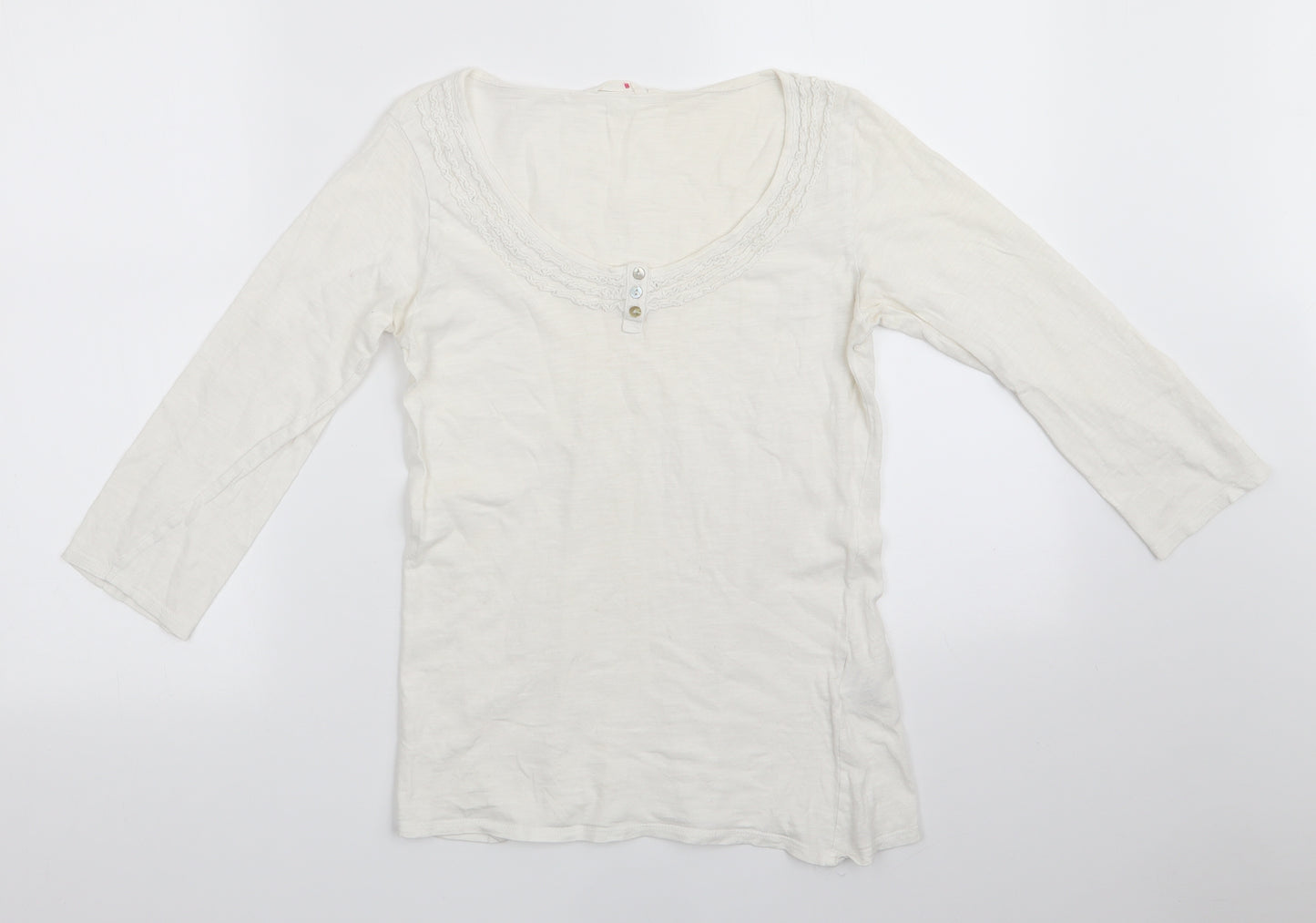 White Stuff Womens Ivory  Cotton Tunic Blouse  Round Neck - Details Neckline