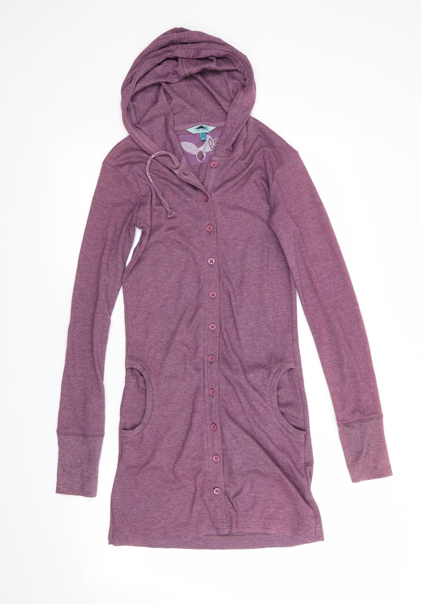 Fat Face Womens Purple  Polyester A-Line  Size 8  High Neck  - Hoodie Sweat Dress Front Fastening