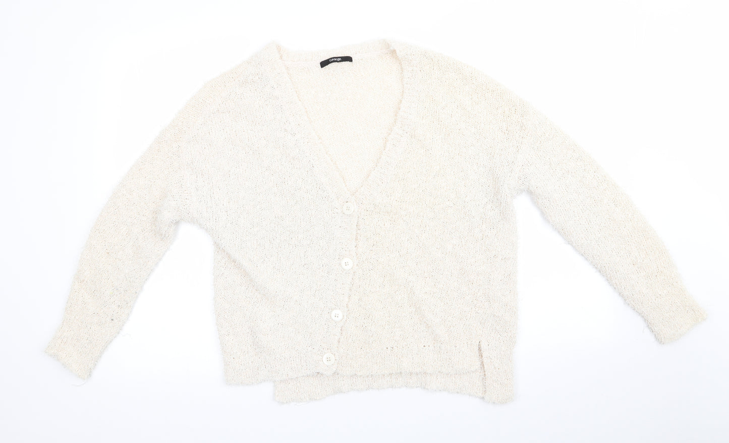 George Womens Ivory Round Neck  Polyester Cardigan Jumper Size 18   - Fluffy String Like finish