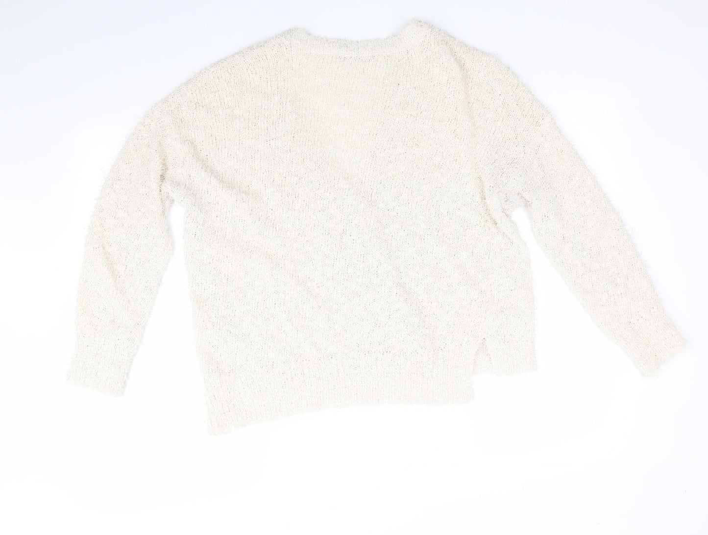 George Womens Ivory Round Neck  Polyester Cardigan Jumper Size 18   - Fluffy String Like finish