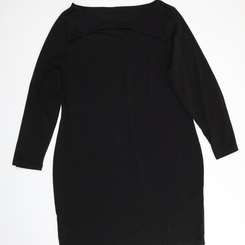 Shein Curve Womens Black  Polyester Bodycon  Size 4XL  Boat Neck  - Off Centre Back Hem Vent & Open Back Shoulder