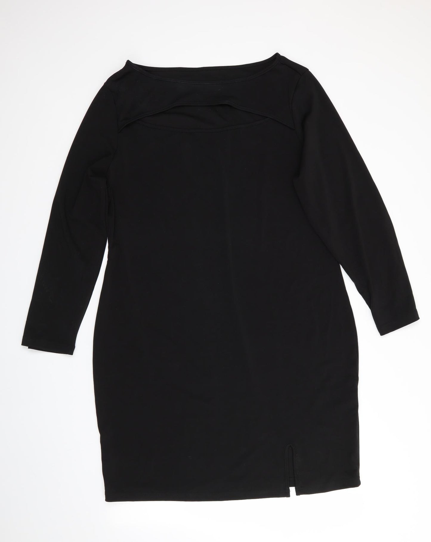 Shein Curve Womens Black  Polyester Bodycon  Size 4XL  Boat Neck  - Off Centre Back Hem Vent & Open Back Shoulder