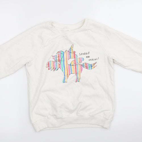 NEXT Girls Ivory Animal Print Cotton Pullover Sweatshirt Size 10 Years   - Unicorn Sparkly and Amazing