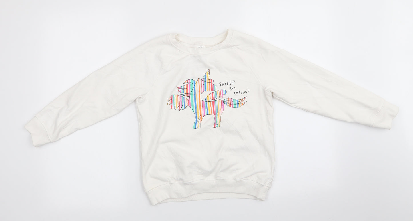 NEXT Girls Ivory Animal Print Cotton Pullover Sweatshirt Size 10 Years   - Unicorn Sparkly and Amazing
