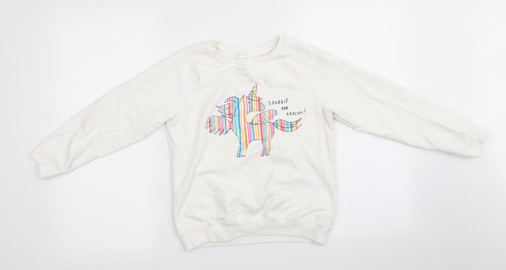 NEXT Girls Ivory Animal Print Cotton Pullover Sweatshirt Size 10 Years   - Unicorn Sparkly and Amazing