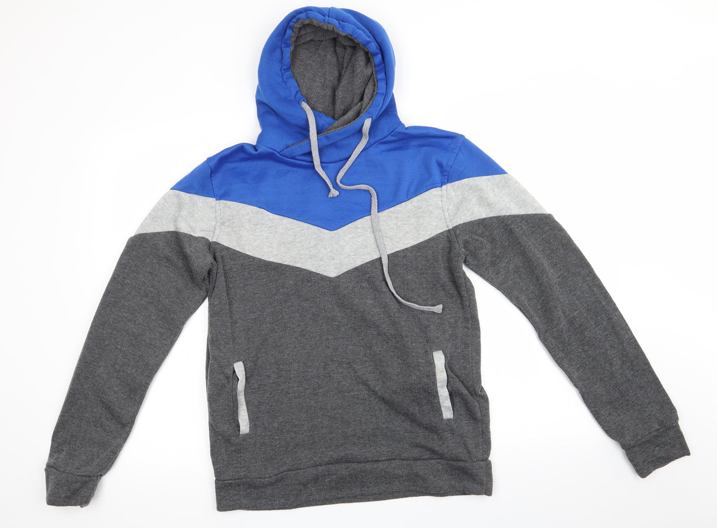 Geshan Pin Yue Mens Grey   Pullover Hoodie Size L   - Blue & Grey Colourblock