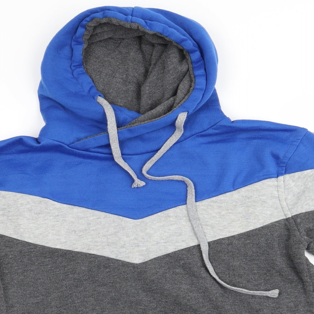 Geshan Pin Yue Mens Grey   Pullover Hoodie Size L   - Blue & Grey Colourblock