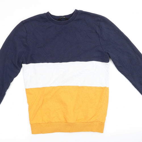 Peacocks Mens Blue Striped Cotton Pullover Sweatshirt Size S   - Navy Gold White Stripe