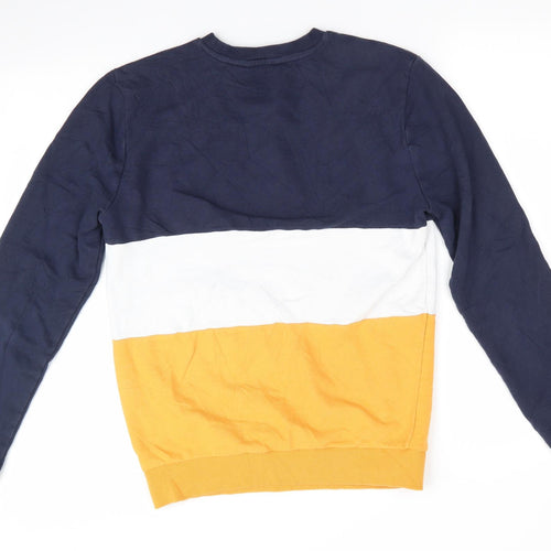 Peacocks Mens Blue Striped Cotton Pullover Sweatshirt Size S   - Navy Gold White Stripe