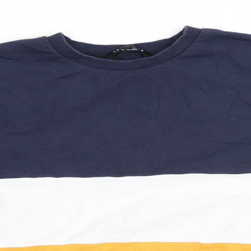 Peacocks Mens Blue Striped Cotton Pullover Sweatshirt Size S   - Navy Gold White Stripe