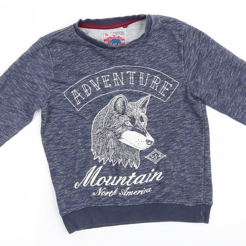 TU Boys Blue Animal Print Cotton Pullover Sweatshirt Size 8 Years   - Adventure Mountain Blue White flexk Elbow Pads